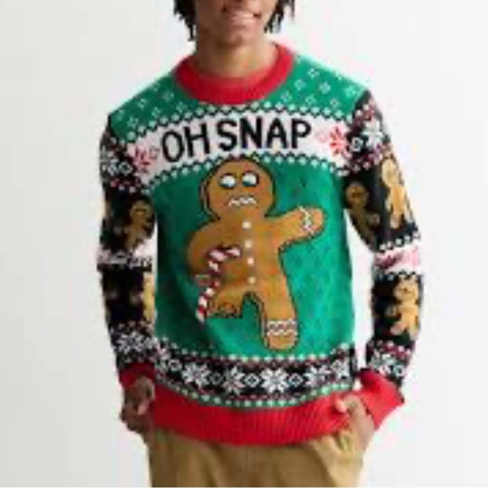 "Oh Snap" Gingerbread Man Ugly
Christmas Sweater Mens XL
RedGreen New